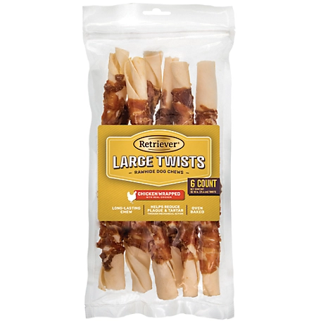 Retriever Large Twists Chicken-Wrapped Rawhide Dog Chew Treats, 6 ct.