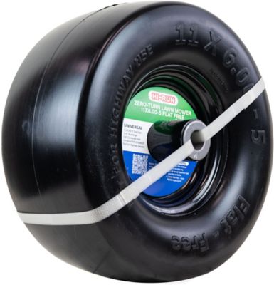 Image showing  11x6-5 Flat Free Zero-Turn Lawn Mower Smooth Tread Tire Assembly with Universal Kit, 3/4 in. Bushings