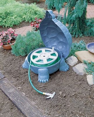Image showing  5/8 in. x 100 ft. Darwin The Galapagos Turtle Hose Hider and Garden Tool Storage Statue with Hose Reel