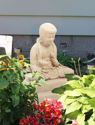 Image showing  24 in. Meditating Buddha Decorative Garden Statue, Resin, Lightweight, Sandstone, 2220-1