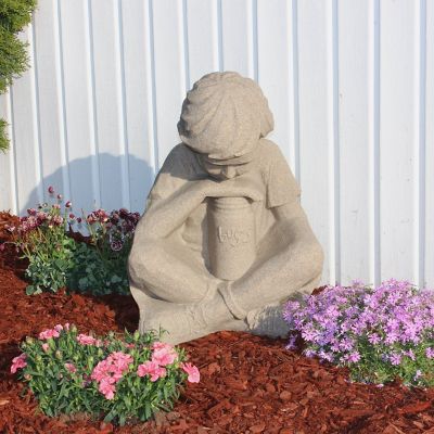 Image showing  16 in. Nature Boy Decorative Garden Statue, Resin, Lightweight, Sandstone, 2225-1