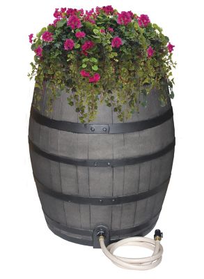 Emsco Rescue Flat-Back Whiskey Rain Barrel, Brown, Includes Planter, Rain Water Diverter, Outlet Hose, 2242-1