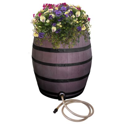 Emsco Rescue Flat-Back Whiskey Rain Barrel, Gray/Black, Includes Planter, Rain Water Diverter, Outlet Hose, 2244-1