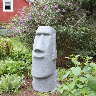 Image showing  28 in. Easter Island Head Decorative Garden Statue, Resin, Lightweight, Granite