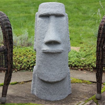 Image showing  28 in. Easter Island Head Decorative Garden Statue, Resin, Lightweight, Granite