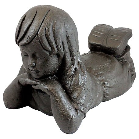 Emsco 16 in. Girl Day Dreaming Decorative Statue, Resin, Lightweight, Bronze, 92248-1