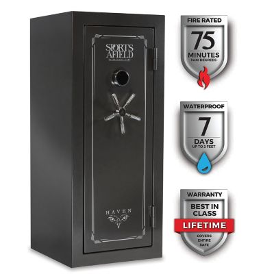 Sports Afield Haven 24 Long Gun + 4 Handgun, E-Lock, 75 Min. Fire Rating, Gun Safe, Metal Gray Gloss Metallic Finish