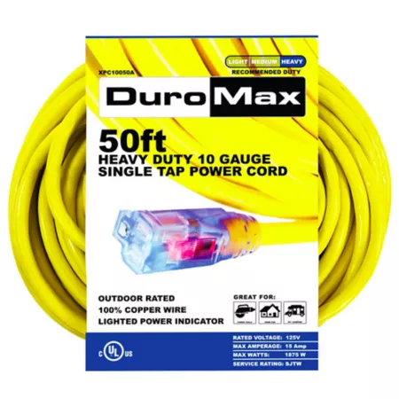 DuroMax 50 ft 10 Gauge Single Outlet 100% Copper SJTW Heavy Duty Lighting Power Extension Cord Extension Cords