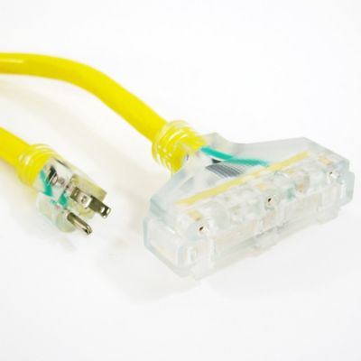Image showing  50 ft. 10 Gauge Triple Tap 100% Copper SJTW Heavy-Duty Lit Extension Power Cord