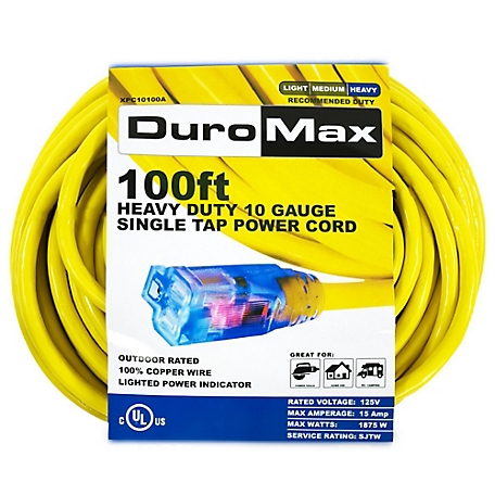 DuroMax 100 ft. 10 Gauge Single Tap 100% Copper SJTW Heavy-Duty Lit Extension Power Cord