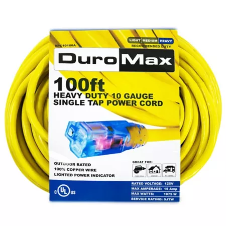 DuroMax 100 ft 10 Gauge Single Outlet 100% Copper SJTW Heavy Duty Lighting Power Extension Cord Extension Cords