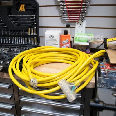 Image showing  100 ft. 10 Gauge Triple Tap 100% Copper SJTW Heavy-Duty Lit Extension Power Cord