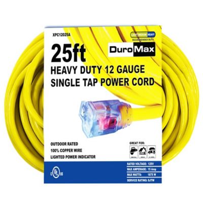 DuroMax 25 ft. 12 Gauge Single Tap 100% Copper SJTW Heavy-Duty Lit Extension Power Cord