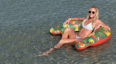 Image showing  Inflatable Sit-n-Sip Chair Pool Float, Red, 36 in. x 56 in.