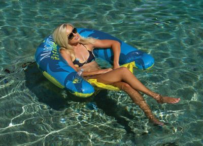 Margaritaville Inflatable Sit-n-Sip Chair Pool Float, Blue, 36 in. x 56 in.