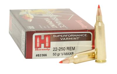 Hornady 22-250 Remington 50 gr V-MAX Superformance Ammunition, 83366