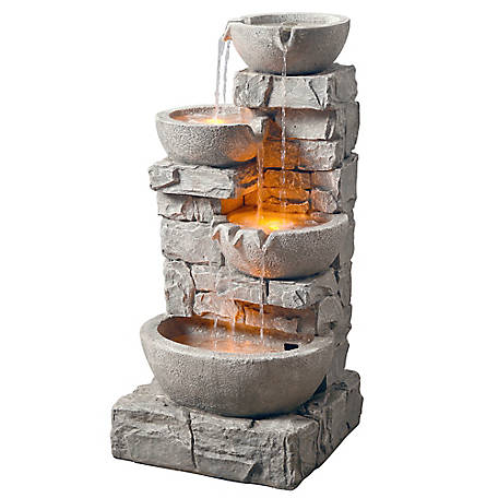 Peaktop - Outdoor Stacked Stone Tiered Bowls Fountain w/ LED Light Peaktop - Outdoor Stacked Stone Tiered Bowls Fountain w/ LED Light
