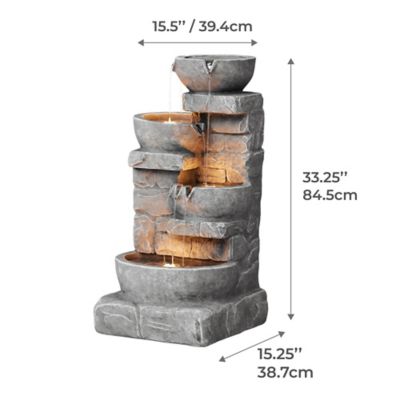 Image showing 5 th Peaktop 33 in. 4-Tier Outdoor Stacked Stone Tiered Bowls Fountain with LED Light