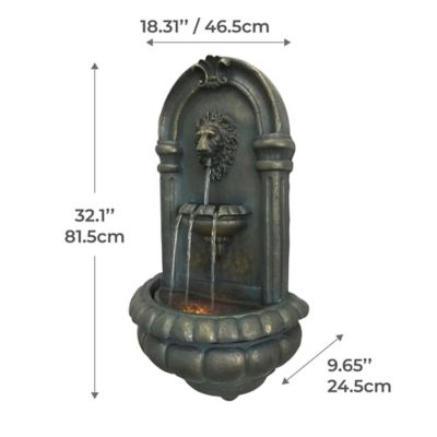 Image showing  32.1 in. 2-Tier Outdoor Royal Lion Head Wall Fountain with LED Light