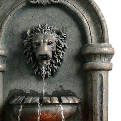 Image showing 6 th Peaktop 32.1 in. 2-Tier Outdoor Royal Lion Head Wall Fountain with LED Light