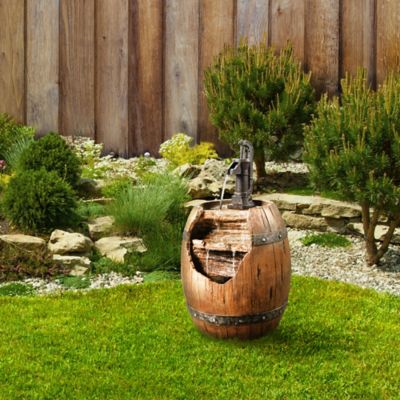 Image showing  33.07 in. 3-Tier Outdoor Vintage Pump and Barrel Waterfall Fountain