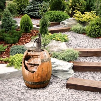 Image showing  33.07 in. 3-Tier Outdoor Vintage Pump and Barrel Waterfall Fountain