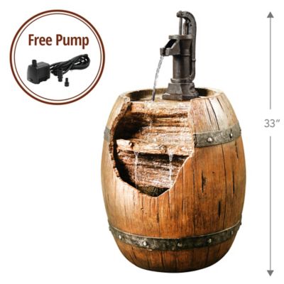 Image showing  33.07 in. 3-Tier Outdoor Vintage Pump and Barrel Waterfall Fountain