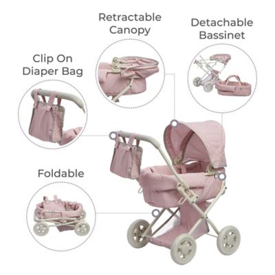 Image showing  Polka Dots Princess Baby Doll Deluxe Stroller, 22 in. x 14.37 in. x 25.2 in.
