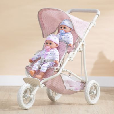 Image showing  Polka Dots Princess Baby Doll Twin Jogging Stroller, 16.5 in. x 34.25 in. x 29.5 in.