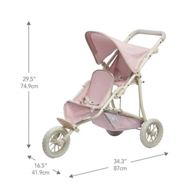 Image showing 5 th Olivia's Little World Polka Dots Princess Baby Doll Twin Jogging Stroller, 16.5 in. x 34.25 in. x 29.5 in.