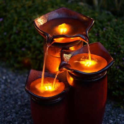 Image showing 5 th Peaktop Outdoor 3-Tier Glazed Pots Water Fountain