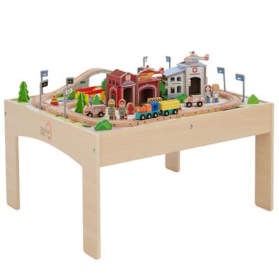 Teamson Kids Preschool Play Lab Toys Country Train and Table Set, Wood, 85 pc.