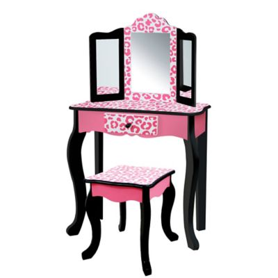 Teamson Kids Fashion Leopard Prints Gisele Play Vanity Set, Pink/Black, 100 lb. Capacity, For Ages 3+ -  79730032