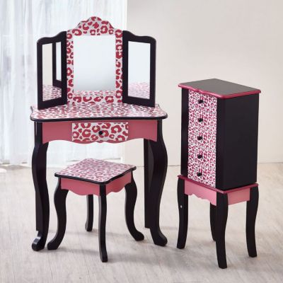 Image showing 5 th Teamson Kids Fashion Leopard Prints Gisele Play Vanity Set, Pink/Black, 100 lb. Capacity, For Ages 3+