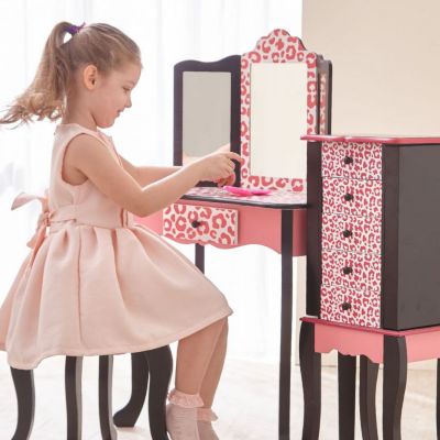 Image showing 6 th Teamson Kids Fashion Leopard Prints Gisele Play Vanity Set, Pink/Black, 100 lb. Capacity, For Ages 3+