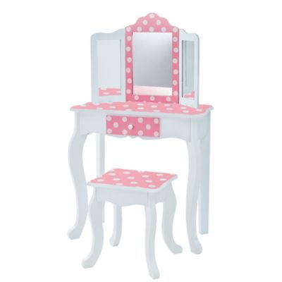 Teamson Kids Fashion Polka Dot Prints Gisele Play Vanity Set, Pink/White -  79730036