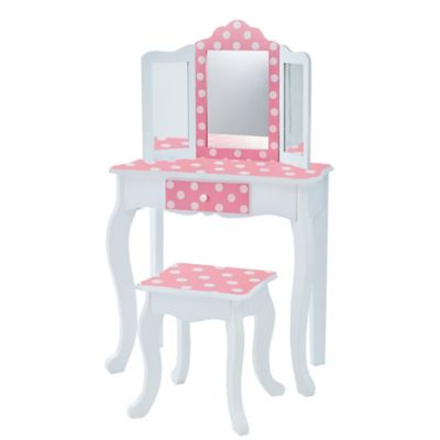 Teamson Kids Fashion Polka Dot Prints Gisele Play Vanity Set, Pink/White