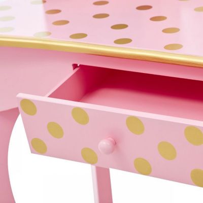Image showing  Fashion Polka Dot Prints Gisele Play Vanity Set, Pink/Rose Gold, 23.5 in. x 11.5 in. x 38.5 in., For Ages 3+