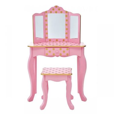 Image showing  Fashion Polka Dot Prints Gisele Play Vanity Set, Pink/Rose Gold, 23.5 in. x 11.5 in. x 38.5 in., For Ages 3+