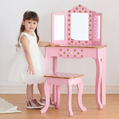Image showing  Fashion Polka Dot Prints Gisele Play Vanity Set with LED Mirror Light, Pink