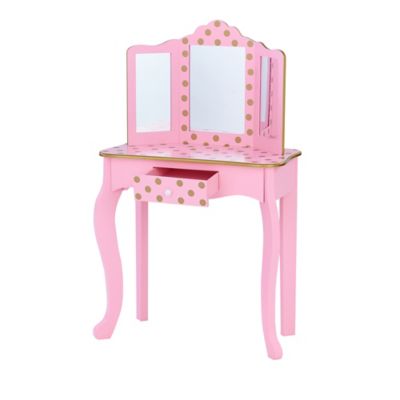 Image showing  Fashion Polka Dot Prints Gisele Play Vanity Set with LED Mirror Light, Pink
