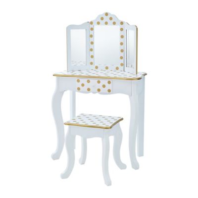 Teamson Kids Fashion Polka Dot Prints Gisele Play Vanity Set, White/Gold