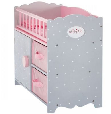 Image showing  Polka Dots Princess Baby Doll Crib with Cabinet and Cubby