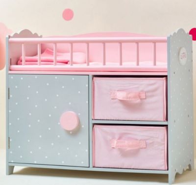 Image showing  Polka Dots Princess Baby Doll Crib with Cabinet and Cubby
