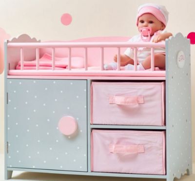 Image showing  Polka Dots Princess Baby Doll Crib with Cabinet and Cubby