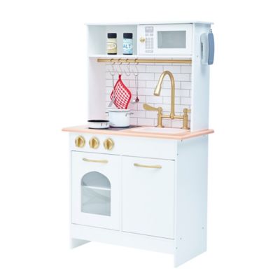 Teamson Kids Little Chef Boston Modern Play Kitchen, White/Wood Grain