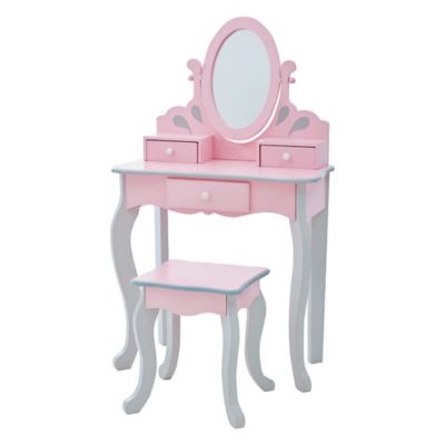 Teamson Kids Little Princess Rapunzel Play Vanity Set, Pink/Gray, Table and Stool, For Ages 3+