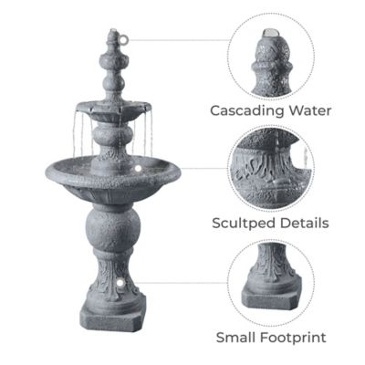 Image showing  52.56 in. 2-Tier Outdoor Icy Stone Waterfall Fountain