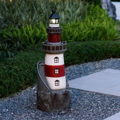 Image showing  38.98 in. Outdoor Rotating Solar-Powered Lighthouse Water Fountain
