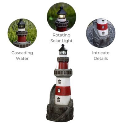 Image showing  38.98 in. Outdoor Rotating Solar-Powered Lighthouse Water Fountain